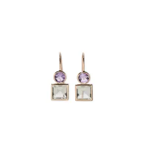 14k Gold Pastille Earrings in Amethyst and Green Amethyst