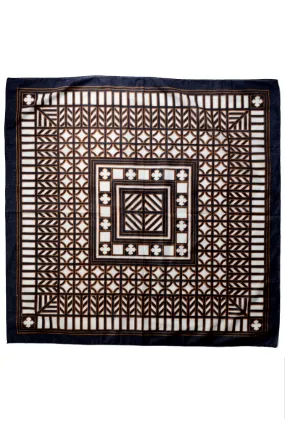 1970s Black & Brown Square Cotton Scarf w/ Geometric Patterns