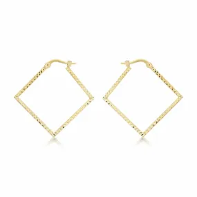 9K Yellow Gold Diamond Cut Square Earrings 23mm