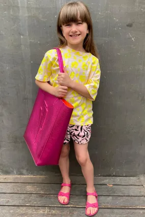 Kids Blush with Neon Yellow Leopard Oversized T-Shirt