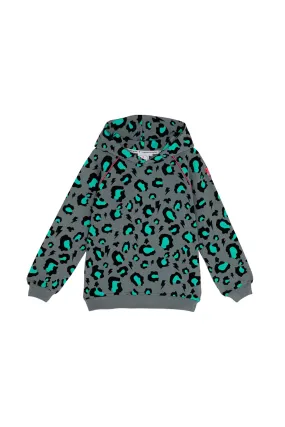 Kids Grey with Green Snow Leopard Hoodie