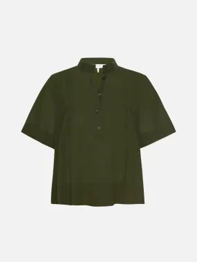 Pleated Button Up Blouse -- Military