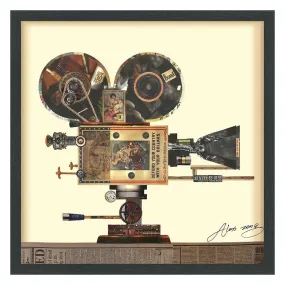 "Antique Film Projector" Dimensional Collage Framed Graphic Art Under Glass Wall Art